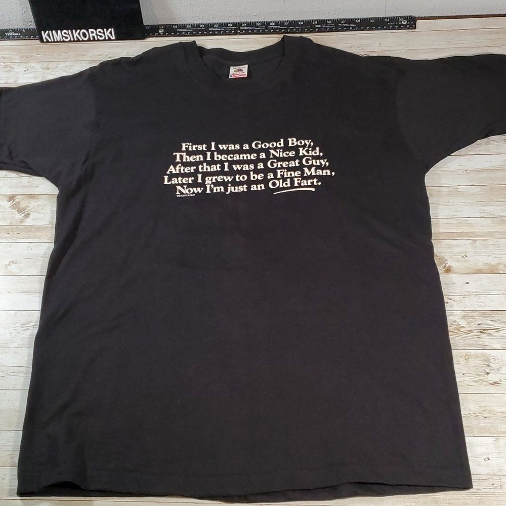 Stages of Manhood Good Boy to Old Fart Single Stitch Black FOTL Funny T-Shirt XL